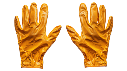 Close up of a pair of worn yellow work gloves isolated on black background Ideal for construction safety and industrial themes