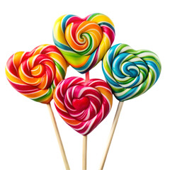 Colourful heart shaped lollypop on white background