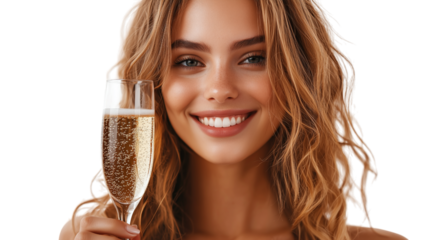 Beautiful Woman Celebrating with Sparkling Wine Festive Cheer Toast Celebration Happy New Year