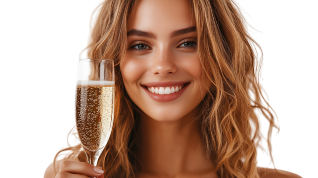 Beautiful Woman Celebrating with Sparkling Wine Festive Cheer Toast Celebration Happy New Year