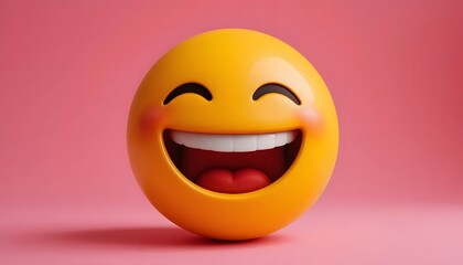 Fototapeta premium Close-up of Laughing Emoji Face with Pink Background Displaying Joy