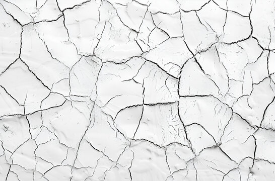 Spękana biała powierzchnia przypominająca łuszczącą się farbę lub uszkodzony tynk &ndash; tekstura do projekt&oacute;w graficznych i tła.