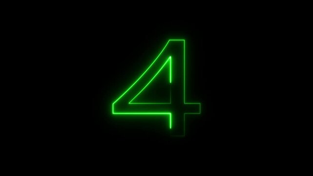 neon text 4 number countdown icon background 4k animation.