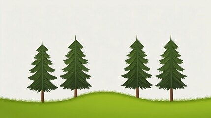Four Evergreen Trees on a Rolling Green Hill
