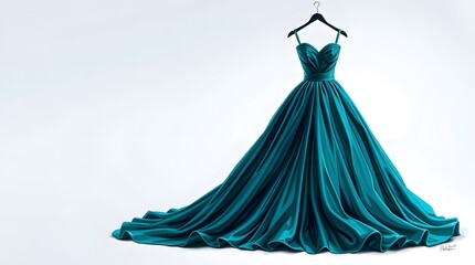 Elegant Turquoise Gown Hanging on Display for Fashion and Event Inspiration