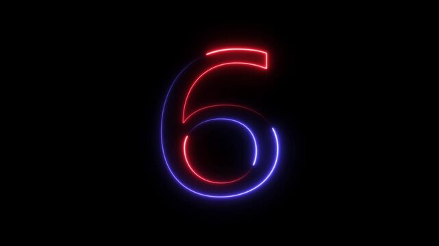 neon text 6 number countdown icon background 4k animation.