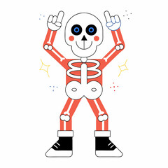 Happy Skeleton Illustration: Coral Red Cartoon Skeleton Dancing.