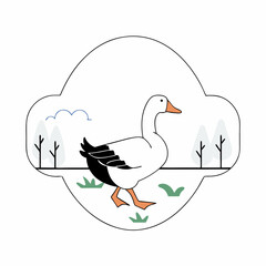 White Goose Minimalist Illustration: Farm Animal, Peaceful Scene.