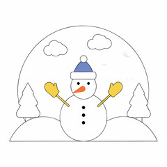 Charming Snowman Winter Scene: Cute Holiday Illustration - Simple Design.