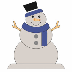 Cute Snowman Illustration: Winter Holiday Character Design -  Gray, Blue.