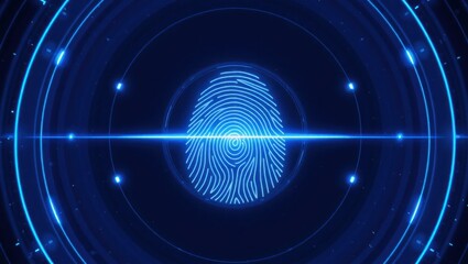 Fingerprint Scan Technology with Glowing Blue Light and Futuristic Interface
