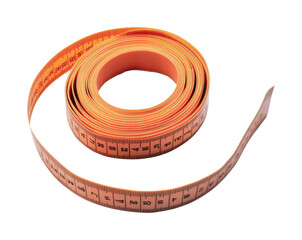 Flexible measuring tape coiled on a surface, ideal for various construction and crafting tasks, cut out