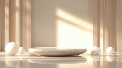 Minimalist White Room with Sunlight and Eggs