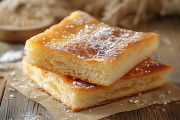 Stacked Focaccia Dusted on Wooden Table