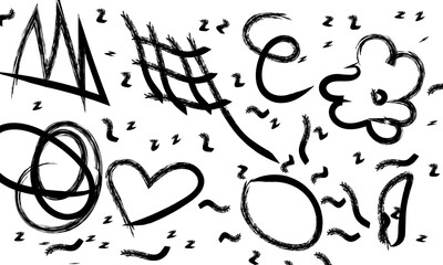 Brush curly lines seamless pattern. Pencil squiggles ornament. Scribble brush strokes vector background. Hand drawn marker scribbles, curved lines. Black pencil sketches. Squiggles and daubs.