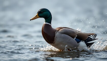 Fototapeta premium Mallard Duck Splashing in Water Close Up Nature Bird Photography