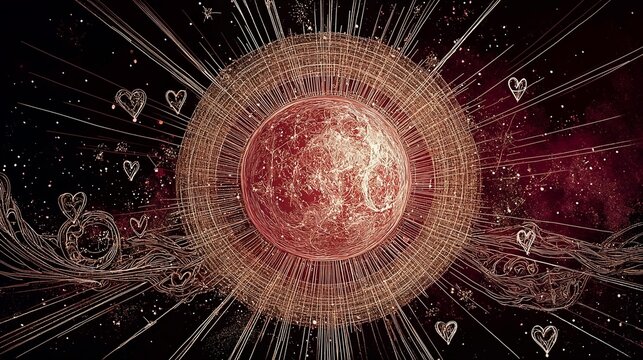 Artistic representation of Venus and love astrology with cosmic heart motifs and radiant energy
