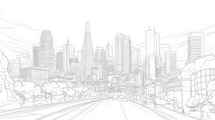 Architectural vista: dynamic line illustration of a bustling urban skyline