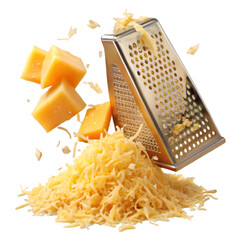 Delicious grated cheese with close-up on white background
 