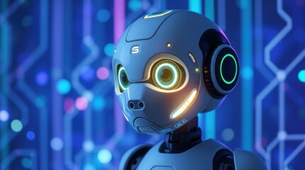 Robot Head Technology and Artificial Intelligence Concept with Circuit Background