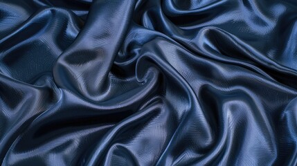 Fototapeta premium Smooth, deep blue satin fabric draped elegantly, showcasing its luxurious texture and sheen in soft lighting