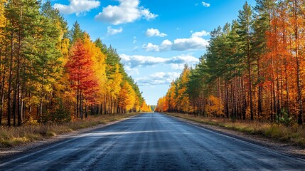 Fototapeta premium Autumn Road Through Colorful Forest