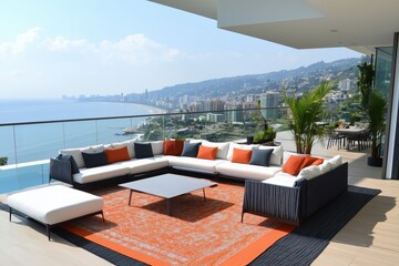 Fototapeta premium Luxury Apartment with Panoramic Ocean and City Views