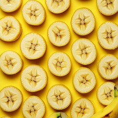 Fresh Bananas Sliced in Circular Pieces on Bright Yellow Background for Healthy Lifestyle Concept