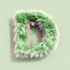 Fototapeta premium Fur font. Letter a made of fur. Mint Green fur letter D uppercase isolated on mint background.