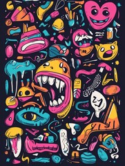 Collection of colorful whimsical hand drawn doodles sketches and icons perfect for adding a playful creative touch to designs branding and digital projects