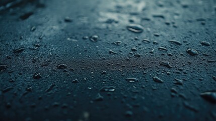 Obraz premium Close-Up of Water Droplets on a Dark Surface with Soft Lighting