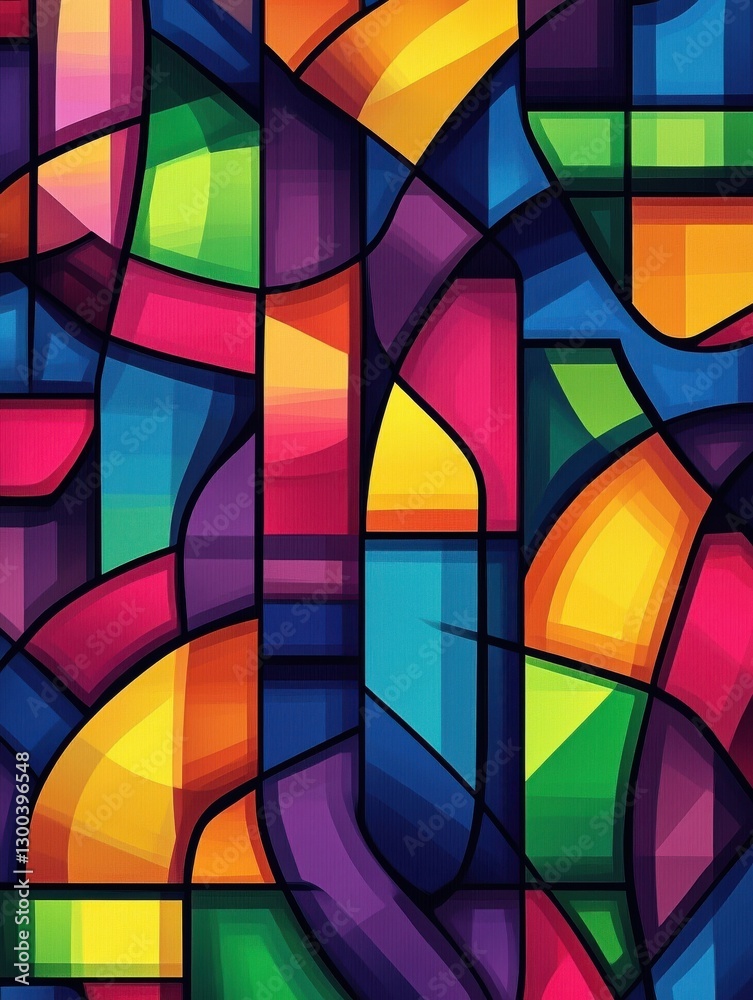 Poster a vibrant geometric pattern with intersecting colorful shapes creating an abstract mosaic.