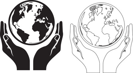 holding hand a earth silhouette vector illustration