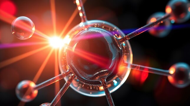 Abstract Atomic Structure with Connecting Spheres and Glowing Light Source