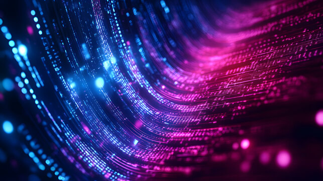 Digial dato flow concept, blue an pink technology background for network, communication, interne and code