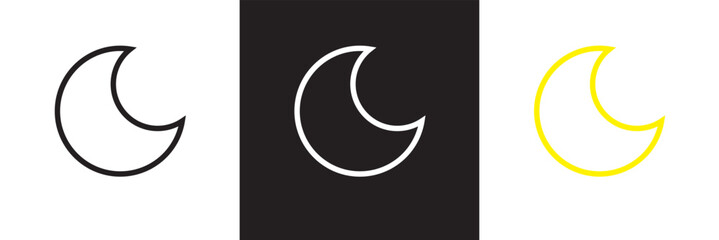 Crescent moon icon .  Moon vector  for celestial themes, spiritual designs, or astronomical projects.  Isolated on white and black background. Vector illustration. EPS 10