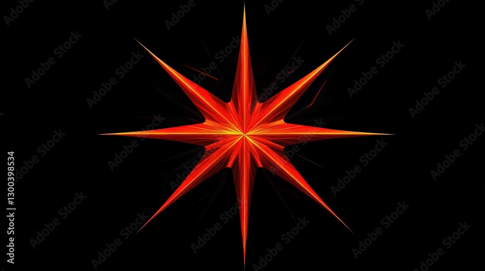 Poster a sharp, angular star shape with radiating lines, each one tapering to a point, creating a bold, eye
