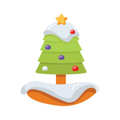 Easy to use 3d style icon of xmas tree covered with snow