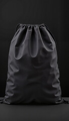 Sleek black drawstring bag showcasing matte finish, stylish branding