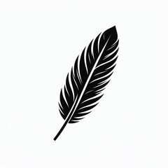 Single black feather illustration, isolated on white background. (1)