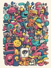 Fototapeta premium Collection of colorful whimsical hand drawn doodles sketches and icons perfect for adding a playful creative touch to designs branding and digital projects