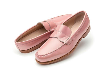 Fototapeta premium Stylish Pink Patent Leather Loafers with Buckle Detail