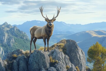 Obraz premium Majestic Elk on Mountain Peak: Breathtaking Nature Photography