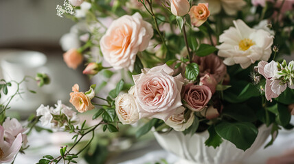 Obraz premium Spring flowers in vintage vase, beautiful floral arrangement, home decor, wedding and florist design