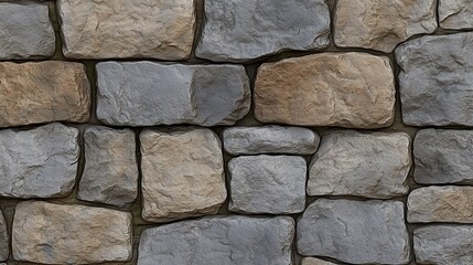Fototapeta premium A high-resolution stone wall texture with irregularly shaped stones in gray and brown hues. Perfect for backgrounds, construction, and architecture