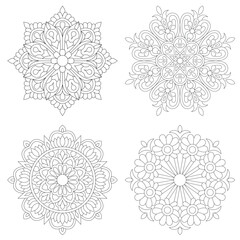 4 Simple Mandala Flower design set Mandalas coloring book pages