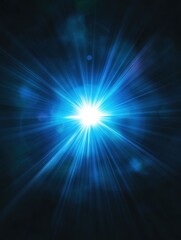 Obraz premium A bright blue lens flare shines in the center of the image, emanating from the light source towards the edges.