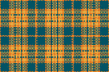 Obraz premium Curve seamless vector background, content tartan fabric texture. Heritage textile check plaid pattern in cyan and orange colors.
