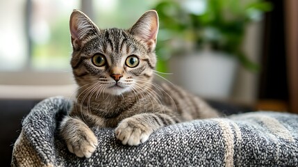 Obraz premium Tabby Resting on Blanket by Window Sill