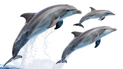Fototapeta premium Dolphins Jumping on White Background – Graceful Marine Mammals in Motion